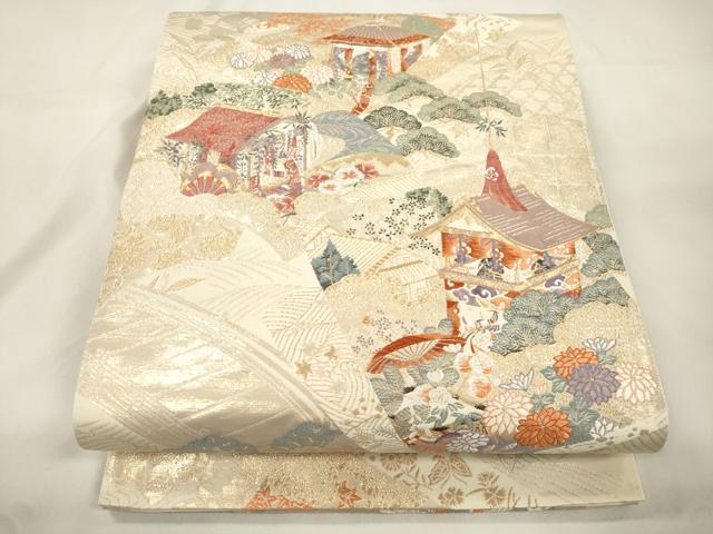 平和屋本店▼六通柄袋帯　慶祥秀宝文　純金箔　正絹　逸品　CABL4640dy