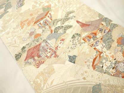 平和屋本店▼六通柄袋帯　慶祥秀宝文　純金箔　正絹　逸品　CABL4640dy