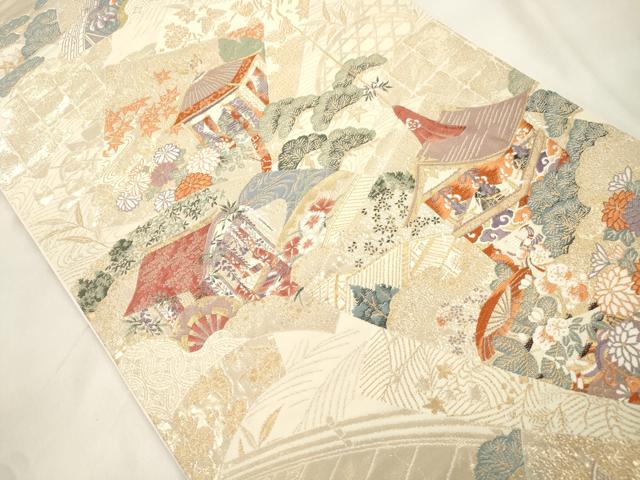 平和屋本店▼六通柄袋帯　慶祥秀宝文　純金箔　正絹　逸品　CABL4640dy