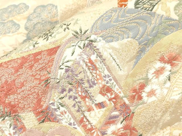 平和屋本店▼六通柄袋帯　慶祥秀宝文　純金箔　正絹　逸品　CABL4640dy