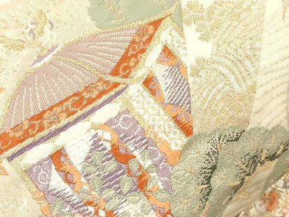平和屋本店▼六通柄袋帯　慶祥秀宝文　純金箔　正絹　逸品　CABL4640dy