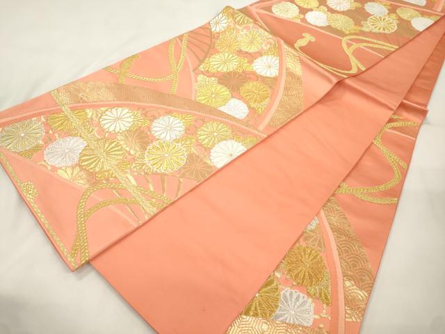 平和屋本店▼六通柄袋帯　唐織　扇面能衣菊文　純金箔　24K　正絹　逸品　CABL4641dy