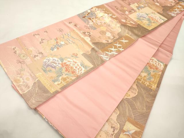 平和屋本店▼六通柄袋帯　唐織　正倉院色紙文　本金二重箔　正絹　逸品　CABL4642dy