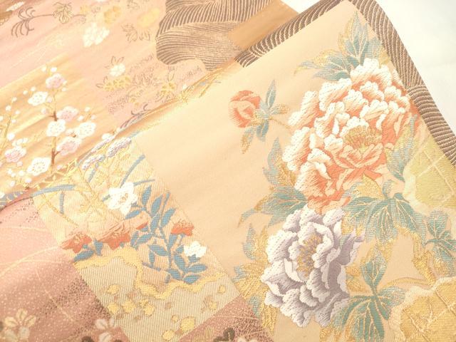 平和屋本店▼六通柄袋帯　唐織　正倉院色紙文　本金二重箔　正絹　逸品　CABL4642dy