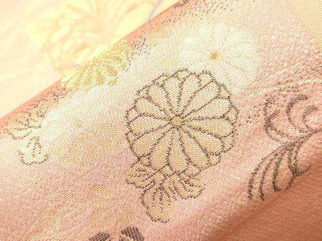 平和屋本店▼六通柄袋帯　唐織　正倉院色紙文　本金二重箔　正絹　逸品　CABL4642dy