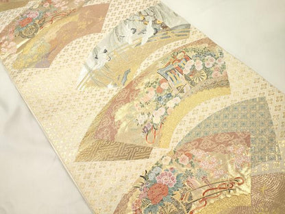 平和屋本店▼六通柄袋帯　京の地紙集　本金箔　正絹　逸品　CABL4645dy