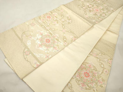 平和屋本店▼六通柄袋帯　宝珠華紋　純金箔錦　正絹　逸品　CABL4648dy
