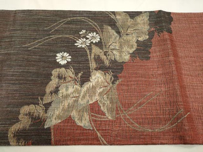 平和屋着物▽太鼓柄袋帯　スリーシーズン　春夏秋　花蝶文　金糸　正絹　逸品　未使用　CABL4694dy