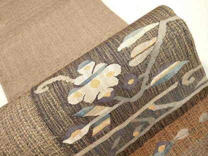 平和屋着物▽太鼓柄袋帯　スリーシーズン　春夏秋　草花文　金糸　正絹　逸品　未使用　CABL4700dy