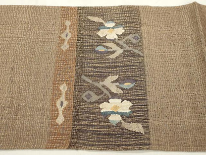 平和屋着物▽太鼓柄袋帯　スリーシーズン　春夏秋　草花文　金糸　正絹　逸品　未使用　CABL4700dy