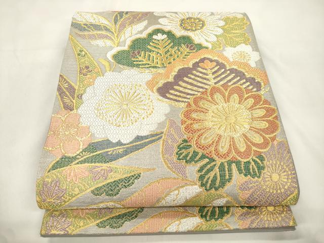 平和屋着物●六通柄袋帯　松草花文　金銀糸　正絹　逸品　CABL4704dy