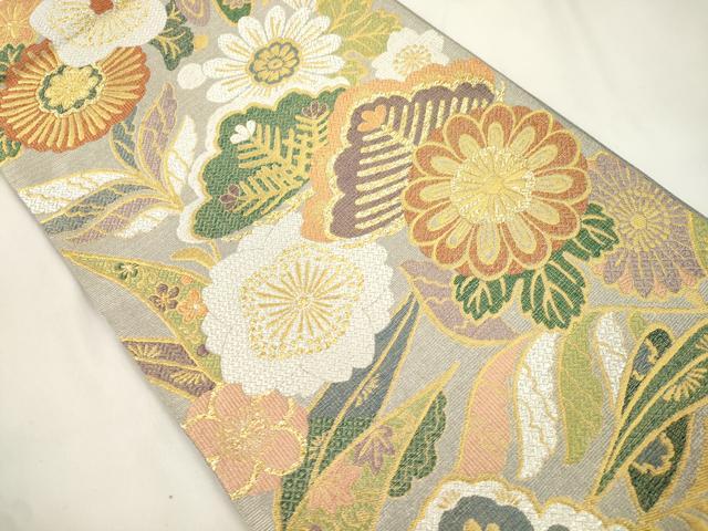 平和屋着物●六通柄袋帯　松草花文　金銀糸　正絹　逸品　CABL4704dy