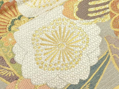 平和屋着物●六通柄袋帯　松草花文　金銀糸　正絹　逸品　CABL4704dy