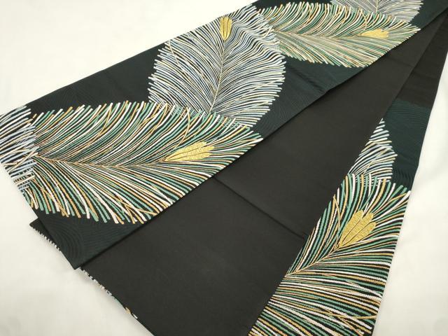 平和屋着物●六通柄袋帯　宝彩　松葉文　黒地　金糸　正絹　逸品　CABL4710dy