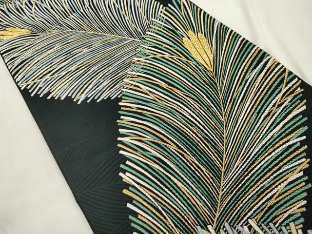平和屋着物●六通柄袋帯　宝彩　松葉文　黒地　金糸　正絹　逸品　CABL4710dy