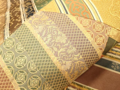 平和屋着物●両面　全通柄袋帯　切嵌　名物裂　正絹　逸品　CABL4712dy