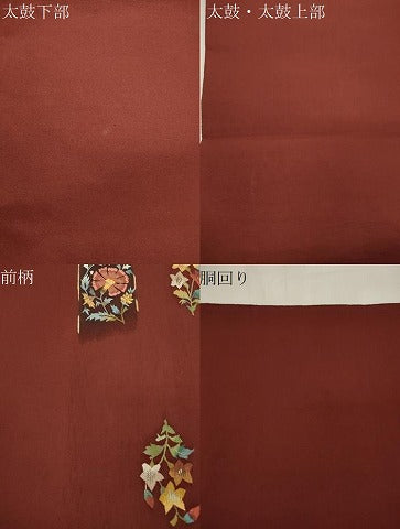 平和屋着物●太鼓柄袋帯　すくい織　草花文　金糸　正絹　逸品　CABL4713dy