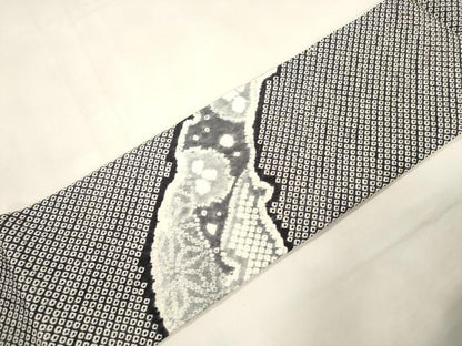 平和屋着物●名門　藤娘きぬたや・総絞り　九寸名古屋帯　雪芝花文　正絹　逸品　CABL4715dy
