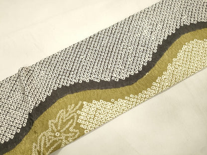 平和屋着物●名門　藤娘きぬたや・総絞り　九寸名古屋帯　草花文　正絹　逸品　CABL4716dy