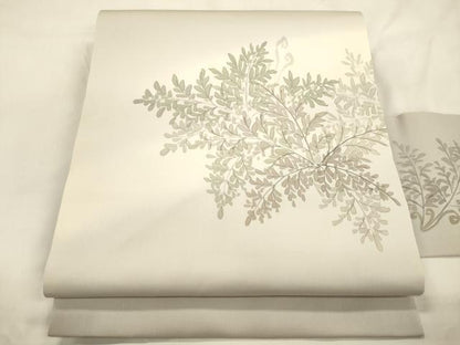 平和屋着物●三浦逸鬼　塩瀬　九寸名古屋帯　手描き　草木文　正絹　逸品　CABL4718dy