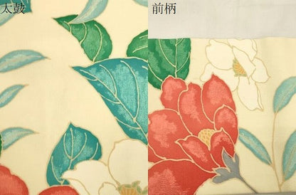 平和屋着物●塩瀬　全通柄九寸名古屋帯　草花文　正絹　逸品　CABL4719dy