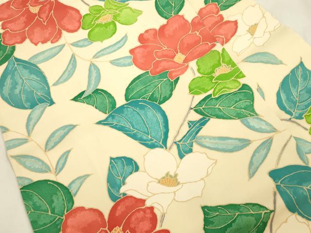 平和屋着物●塩瀬　全通柄九寸名古屋帯　草花文　正絹　逸品　CABL4719dy