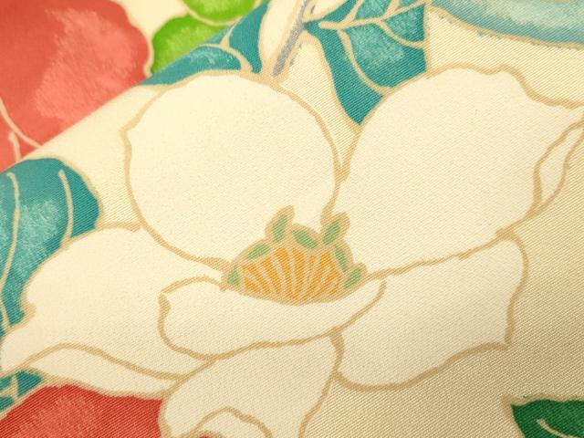 平和屋着物●塩瀬　全通柄九寸名古屋帯　草花文　正絹　逸品　CABL4719dy