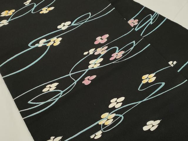 平和屋着物●全通柄九寸名古屋帯　舞花文　黒地　金彩　正絹　逸品　CABL4721dy