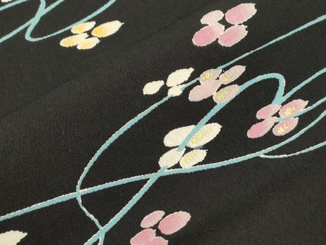 平和屋着物●全通柄九寸名古屋帯　舞花文　黒地　金彩　正絹　逸品　CABL4721dy