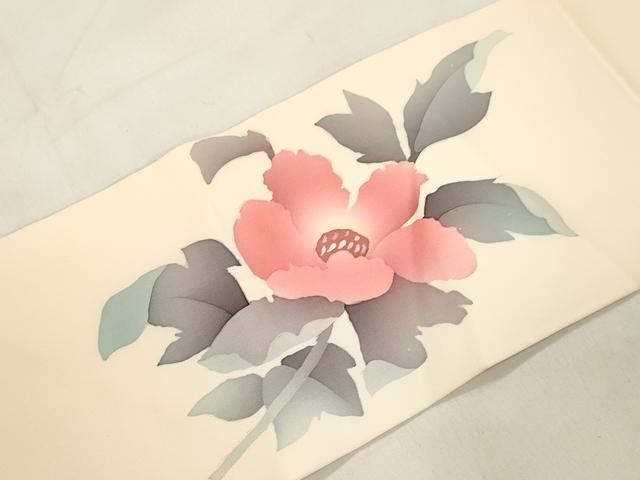 平和屋着物●塩瀬　九寸名古屋帯　作家物　ろうけつ染め　草花文　正絹　逸品　CABL4722dy