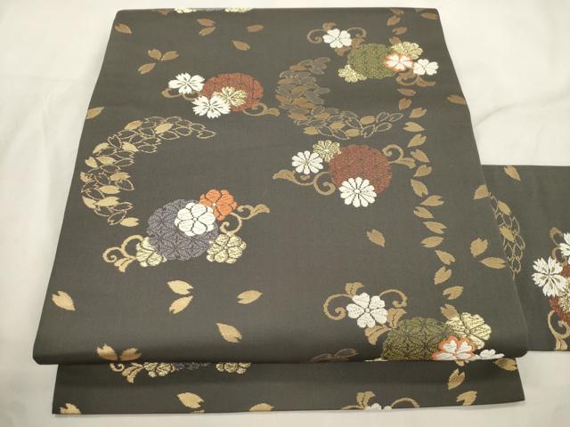 平和屋着物●九寸名古屋帯　唐織　舞花文　金糸　正絹　逸品　CABL4723dy