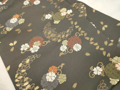 平和屋着物●九寸名古屋帯　唐織　舞花文　金糸　正絹　逸品　CABL4723dy