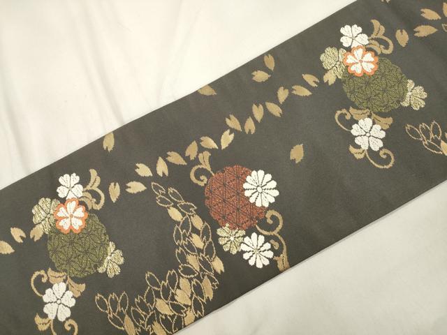 平和屋着物●九寸名古屋帯　唐織　舞花文　金糸　正絹　逸品　CABL4723dy
