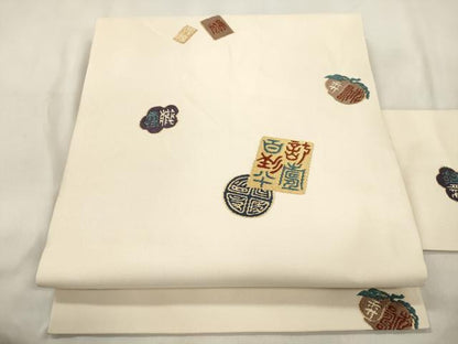 平和屋着物▼九寸名古屋帯　文字文　金糸　正絹　逸品　CABL4725dy