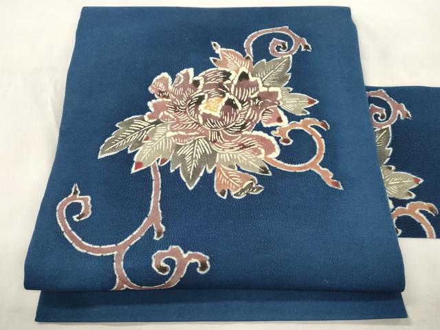 平和屋着物●九寸名古屋帯　型染め　草花文　正絹　逸品　CABL4730dy