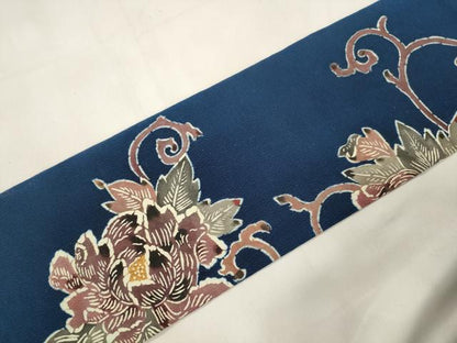 平和屋着物●九寸名古屋帯　型染め　草花文　正絹　逸品　CABL4730dy