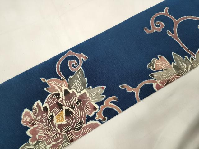 平和屋着物●九寸名古屋帯　型染め　草花文　正絹　逸品　CABL4730dy