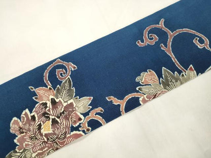 平和屋着物●九寸名古屋帯　型染め　草花文　正絹　逸品　CABL4730dy