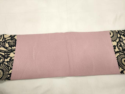 平和屋着物▼全通柄九寸名古屋帯　藍　型染め　菊唐草文　正絹　逸品　CABL4732dy