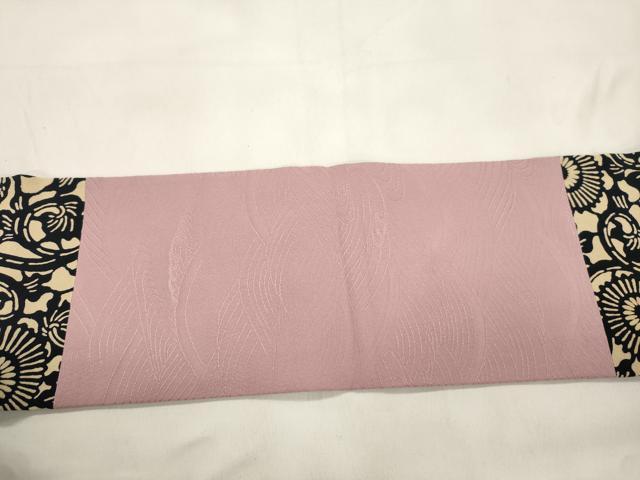 平和屋着物▼全通柄九寸名古屋帯　藍　型染め　菊唐草文　正絹　逸品　CABL4732dy