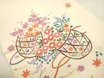 平和屋着物▼九寸名古屋帯　花籠文　金彩　正絹　逸品　CABL4733dy