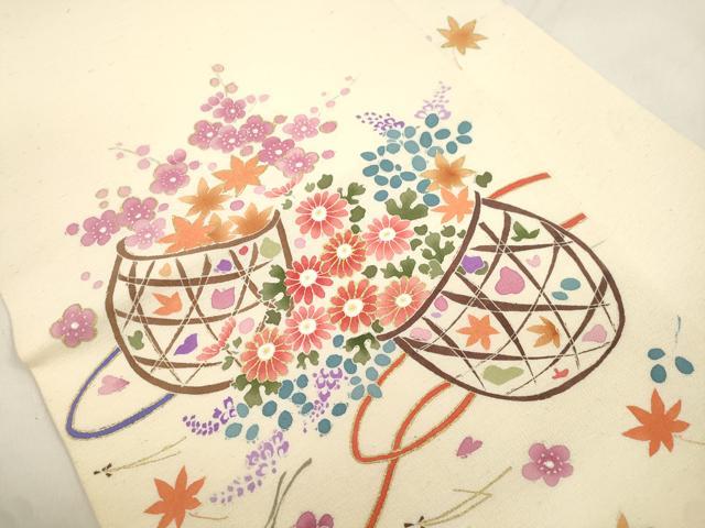 平和屋着物▼九寸名古屋帯　花籠文　金彩　正絹　逸品　CABL4733dy