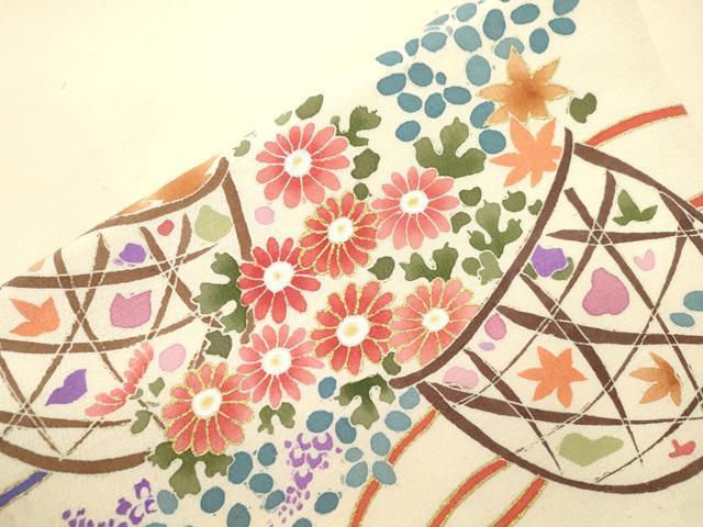 平和屋着物▼九寸名古屋帯　花籠文　金彩　正絹　逸品　CABL4733dy