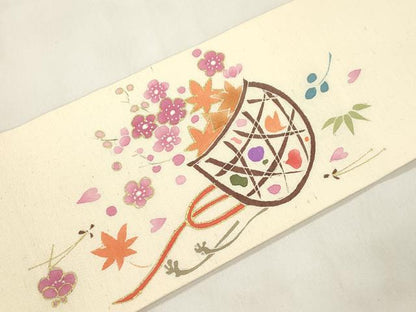 平和屋着物▼九寸名古屋帯　花籠文　金彩　正絹　逸品　CABL4733dy
