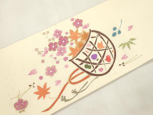 平和屋着物▼九寸名古屋帯　花籠文　金彩　正絹　逸品　CABL4733dy