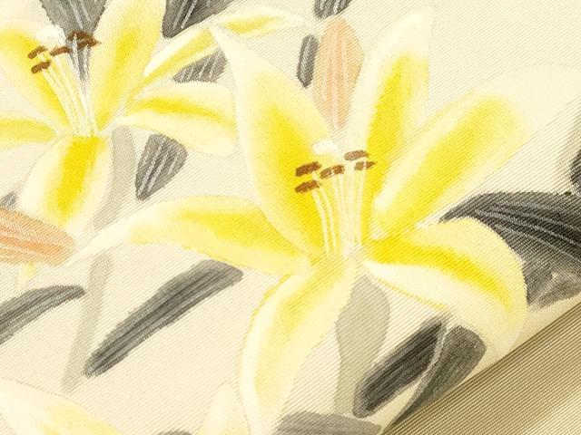 平和屋着物●塩瀬　九寸名古屋帯　作家物　手描き　草花文　正絹　逸品　CABL4737dy