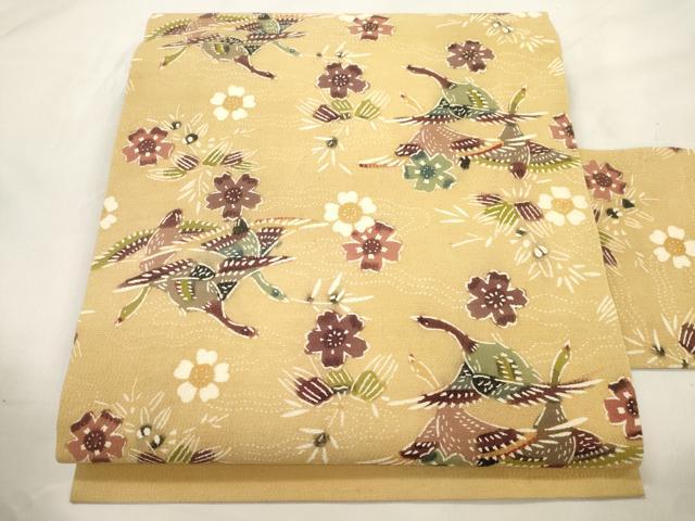 平和屋着物●九寸名古屋帯　型染め　花鳥文　正絹　逸品　CABL4738dy
