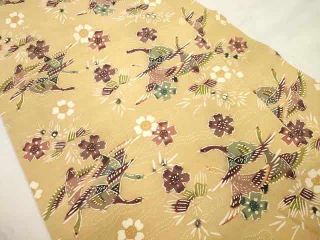 平和屋着物●九寸名古屋帯　型染め　花鳥文　正絹　逸品　CABL4738dy