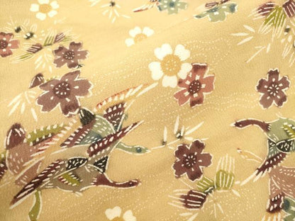 平和屋着物●九寸名古屋帯　型染め　花鳥文　正絹　逸品　CABL4738dy