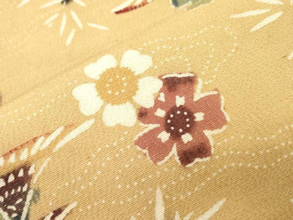 平和屋着物●九寸名古屋帯　型染め　花鳥文　正絹　逸品　CABL4738dy